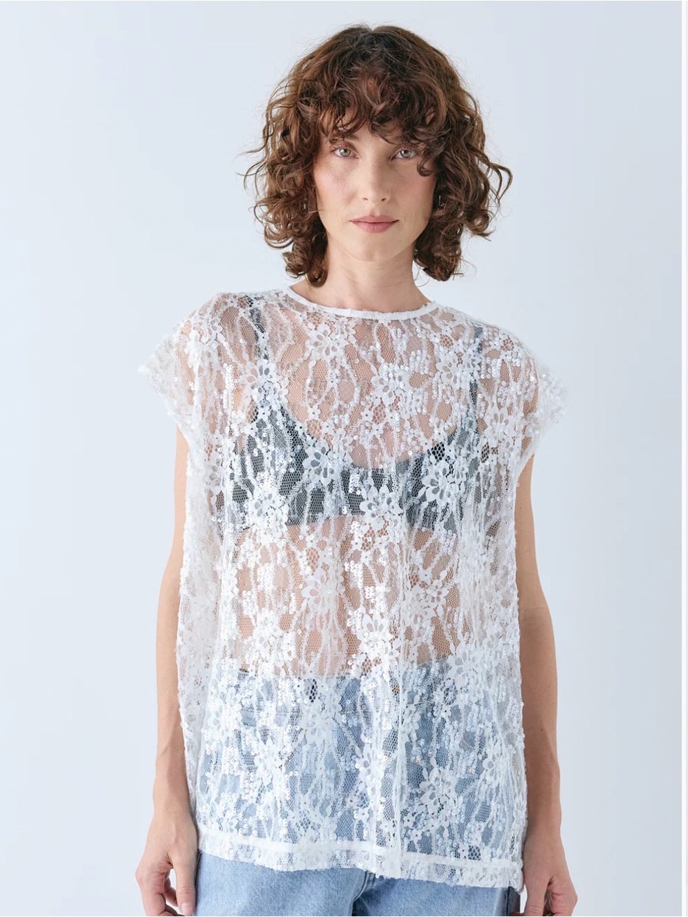 VRG GRL DEVYN SEQUIN SET WHITE Sheer White Lace fits S/M - Picture 4 of 9